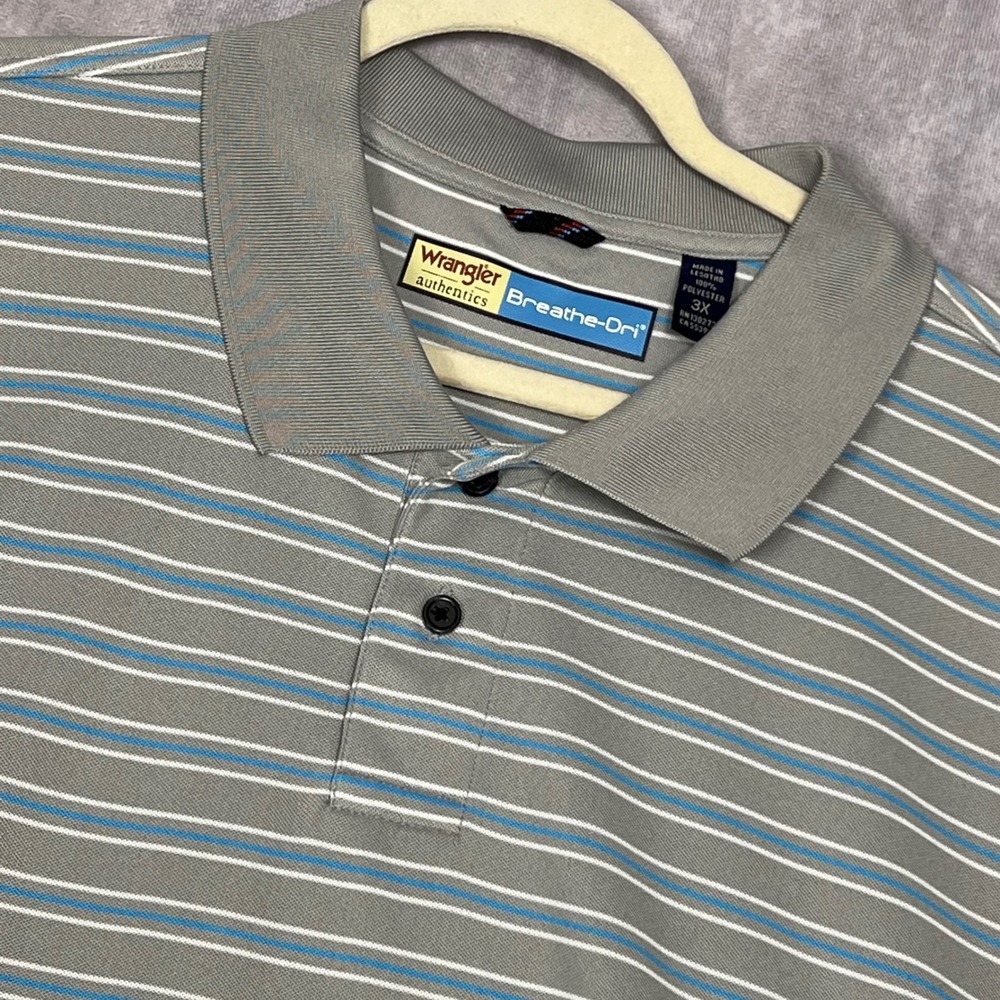Wrangler Authentics Polo Mens 3X Grey Striped Excellent Breathe-Dri Golf Shirt